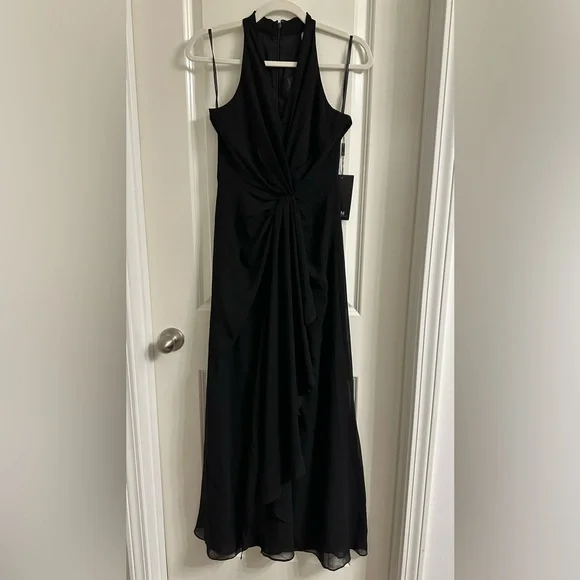 White House Black Market Sleeveless Draped Gown 4P Black V-Neck Chiffon Lined - Picture 6 of 16